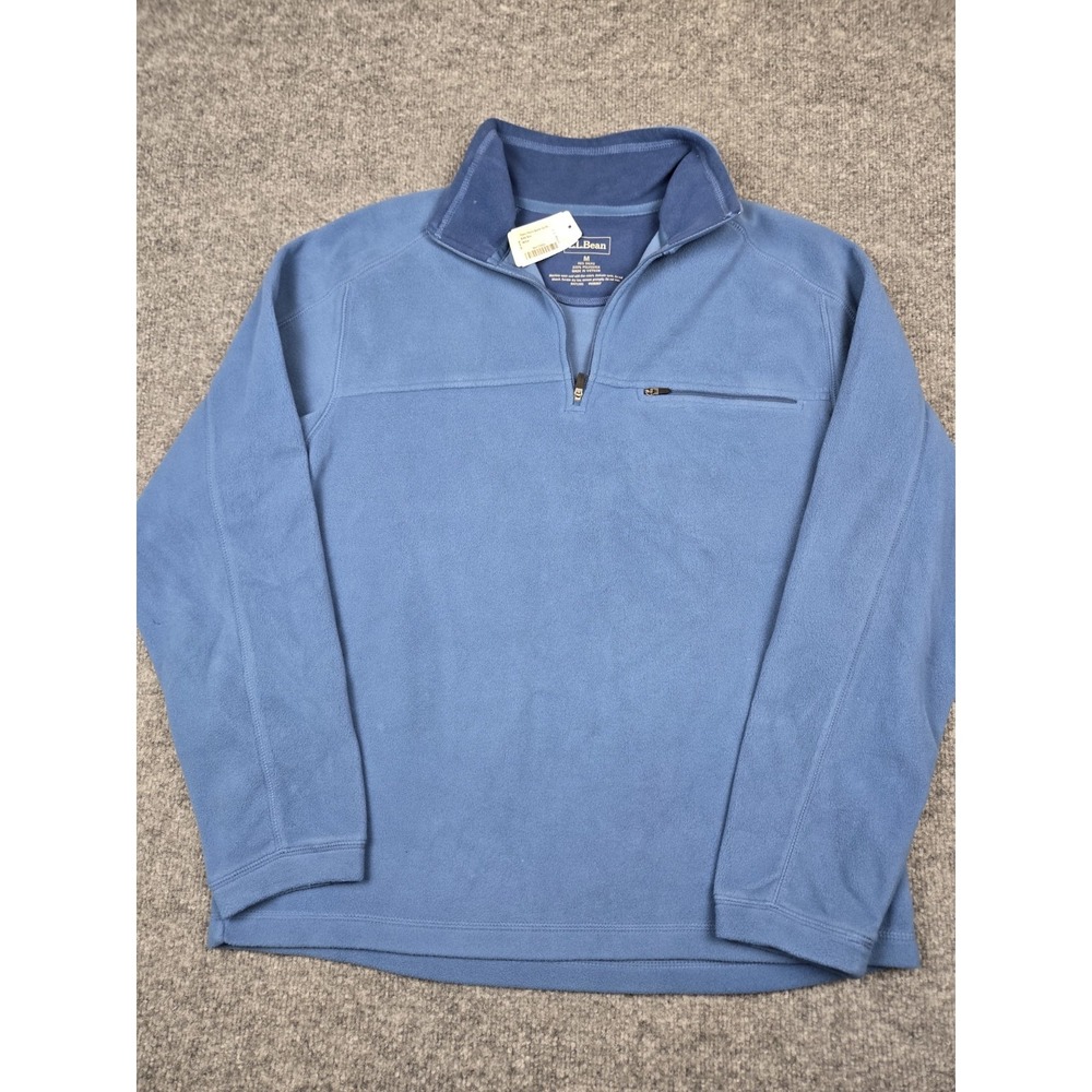 L.L. Bean Pullover Medium Blue Fleece 1/4 Zip Long Sleeve Mock Neck Top #1110